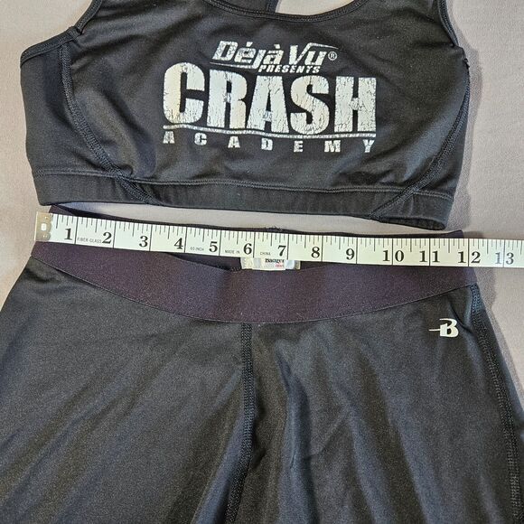 Badger Sport Women Bra & Boy Shorts Set Size M Black Activewear Gym Logo Stretch - Picture 12 of 16